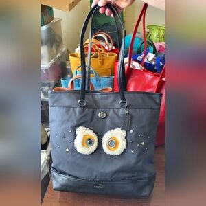 Rare COACH Black BEAR Nylon Tote Bag F22895